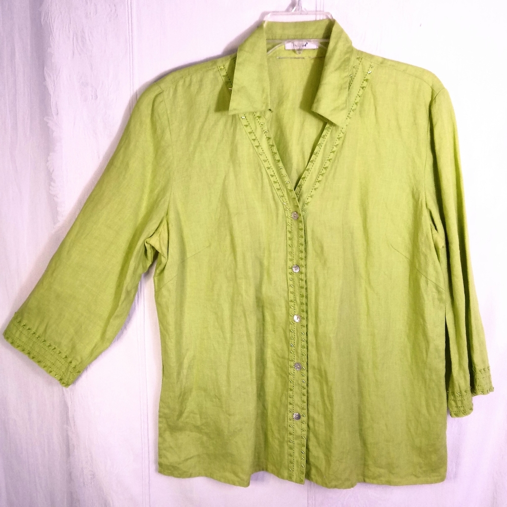 L  Edward Linen Lime Green Blouse Top Boho Shirt